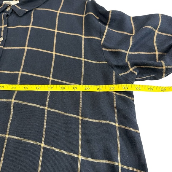 J. Jill Navy Blue Tan Plaid Tunic Button Front Blouse, Large - Picture 7 of 8